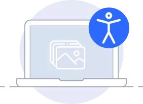 Ilustración de un portátil con un icono de imágenes y el símbolo azul de accesibilidad
